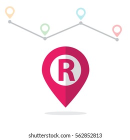 Initial Letter R With Pin Location Logo on Maps