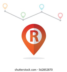 Initial Letter R With Pin Location Logo on Maps