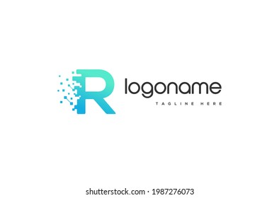 Initial Letter R pixel digital technology logo