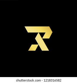 Initial letter R RA AR minimalist art logo, gold color on black background.