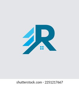 Initial letter R real estate and house logo design vector illustration