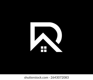 initial letter r real estate or construction business logo, letter r home icon real estate logo on black background minimal and abstract business