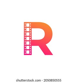 Initial Letter R with Reel Stripes Filmstrip for Film Movie Cinema Production Studio Logo Inspiration