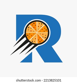 Initial Letter R Restaurant Cafe Logo With Pizza Concept Vector Template