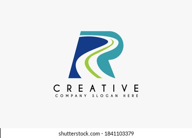 Letra inicial R con ilustración vectorial de diseño de logotipo de carretera. Letra R con diseño de icono de carretera. Adecuado para logotipos empresariales e industriales, aislados en fondo blanco