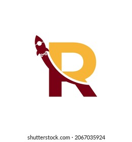 Initial Letter R with Rocket Logo Icon Symbol. Good for Company, Travel, Start up and Logistic Logos