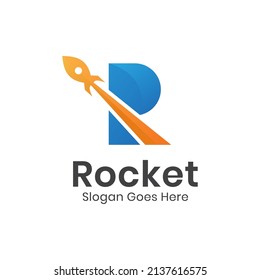 initial letter R for rocket logo elements design with spaceship launch icon symbol for astronomy, travel, technology start up