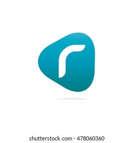Initial Letter R Rounded Triangle Logo Blue