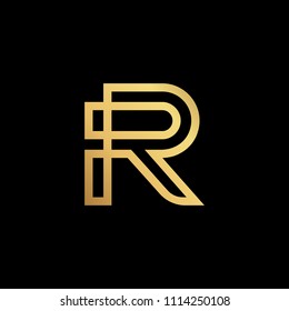 Initial letter R RR minimalist art logo, gold color on black background