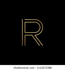 Initial letter R RR minimalist art logo, gold color on black background