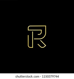 Initial letter R RR minimalist art monogram shape logo, gold color on black background