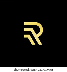 Initial letter R RR minimalist art logo, gold color on black background.