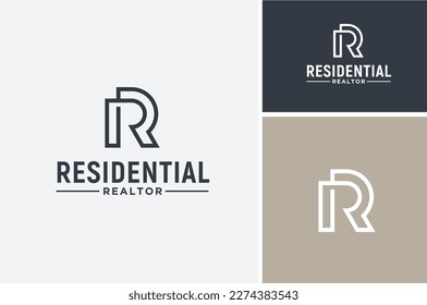 Initial Letter R RR Monogram with connected line simple classic logo design