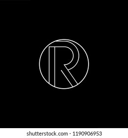 Initial letter R RR OR RO minimalist art monogram shape logo, white color on black background.