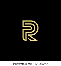 Initial letter R RR RP PR minimalist art logo, gold color on black background.