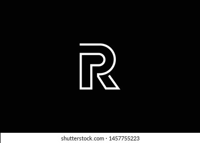 Initial letter R RR RP PR minimal monogram art logo, white color on black background.