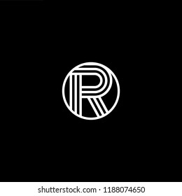 Initial letter R RR RRR OR RO minimalist art monogram shape logo, white color on black background.