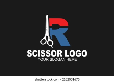 initial Letter R scissor  logo