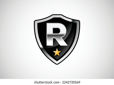 Anfangsbuchstabe R mit Schild Symbol Logo Design Vektorgrafik. Schild mit Monogramm-Alphabet