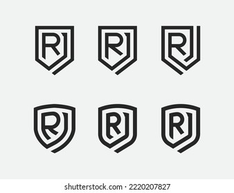 initial Letter R Shield Monogram Logo Set Concept icon sign symbol Design Element. Security, Defense, Guard Logotype. Vector illustration template