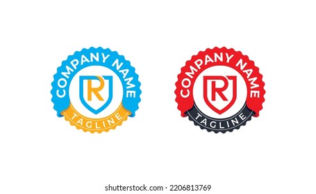initial Letter R Shield Stamp Badge Logo sign icon symbol Design Element. Safety, Security and Defense Logotype. Vector illustration template