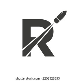 Initial Letter R Shot Bullet Logo Vector Template Concept For Defense Logotype