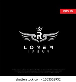 initial letter r silver wing logo. modern icon, template design