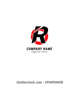 Letra inicial R rebanadas en mayúsculas elementos de plantilla de diseño de logotipo moderno. Letra negra con círculo rojo aislado sobre fondo blanco. Adecuado para negocios, grupo consultor, logotipo de empresa
