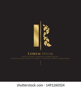 Initial letter r sliced vertical uppercase modern logo design template elements. Gold letter Isolated on black  background. Suitable for business, fashion group company.