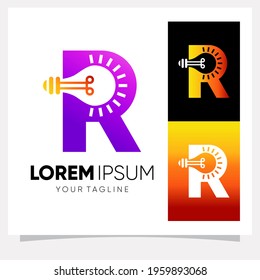 Initial Letter R Smart Light Bulb Logo Design Vector Graphic