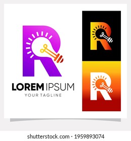 Initial Letter R Smart Light Bulb Logo Design Vector Graphic