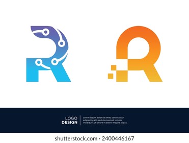 Initial letter R smart logo design. Artificial Intelligence concept.