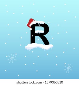 Initial Letter r with snowflake and santa hat element, vector illustration snow lettering template