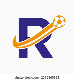 Initial Letter R Soccer Logo. Football Logo Concept With Moving Football Icon