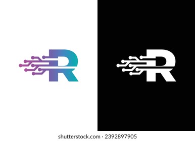 Initial letter R Software Logo. Letter R technology circuit letter logo design. Digital alphabet logo template.
