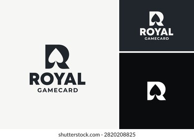 Initial Letter R with Spade Silhouette for Royal Flush Game Card Poker Logo Design