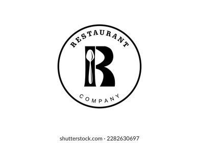 Initial Letter R with Spoon Fork for Restaurant logo design