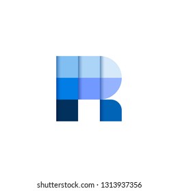 Initial Letter R Square Pixel Logo Design Inspiration in Blue Gradient Color for Media, Technology Brand Identity.
