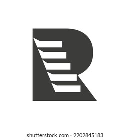 Initial Letter R Stair Logo. Step Logo Symbol Alphabet Based Vector Template