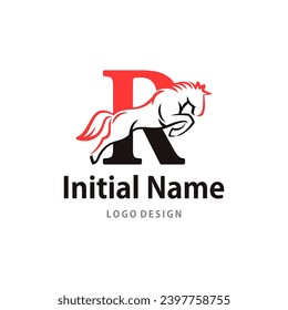 Initial Letter R stallion icon of Equestrianism Horse Logo vector. isolated on white background.