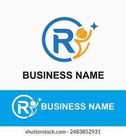 Initial Letter R Student, Toga Cap and Shine Icon for Education, School, Academy Center Business Logo Idea Template