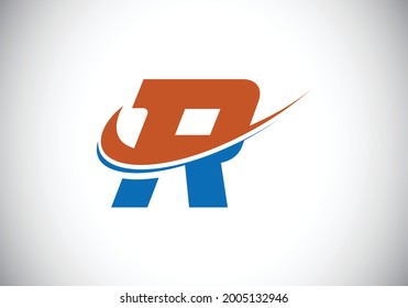 Initial letter R with swoosh, red and blue logo template. Modern vector logotype for business and company identity.