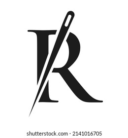 Initial Letter R Tailor Logo, Needle and Thread Combination for Embroider, Textile, Fashion, Cloth, Fabric Template