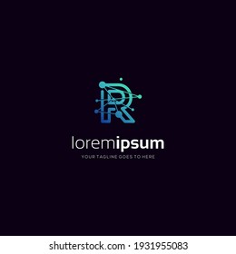 Initial Letter R technology dot logo icon design abstract technology