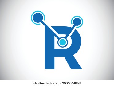 Initial letter R with technology logo sign symbol. Suitable for technology, Internet, computer, and data related business