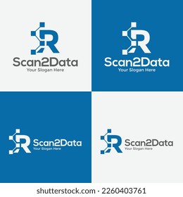 Letra inicial R con logotipo de tecnología para Internet de tecnología y negocios relacionados con datos.