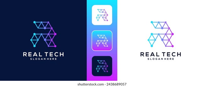 Initial letter R with technology logo design