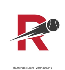 Initial Letter R Tennis Ball Logo Design With Speed Symbol. Tennis Ball Logo For Academy and Club Sign