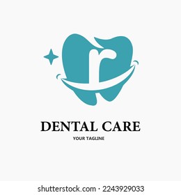 Initial Letter r with Tooth and Smile Icon for Dental Health Care and Dental Clinic, Dentistry Business Logo Idea Template