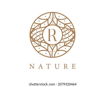 initial letter R Tropical Leaf logo. Emblem Logo Vector illustrations. Vector Logo design for natural products, flower shop, cosmetics, ecology concepts, health, spa.